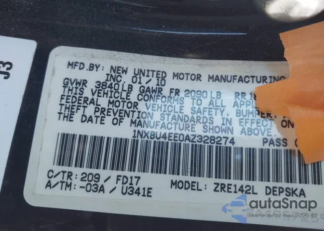 2010 Toyota Corolla S z USA, uszkodzony, nr VIN 1NXBU4EE0AZ328274